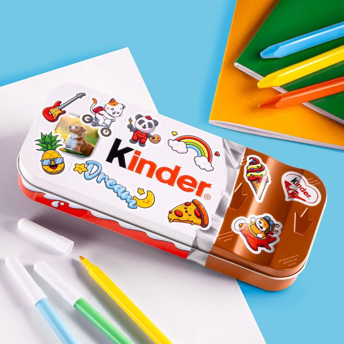​Kinder Chocolate Pencil Case – 16 Adet Sütlü Çikolata ve Özel Metal Kalemlik Seti ✨